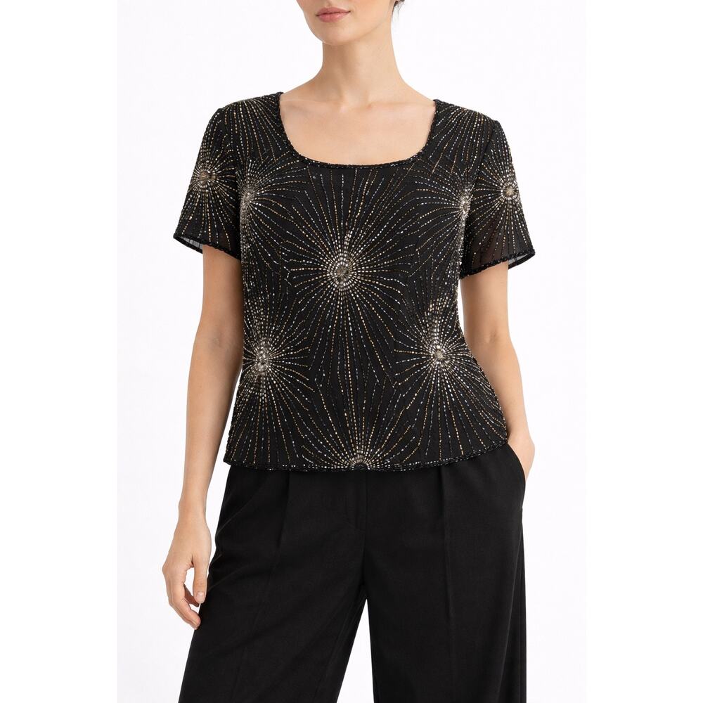 Vintage 80's 90's Silk Heavily Beaded Blouse Top 1X Evening Cocktail Event‎ Plus